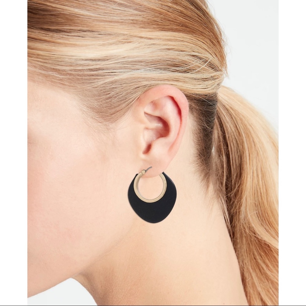 NWT Banana Republic Crescent Stone Hoop Earrings in Black & Gold